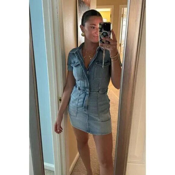 Good American Pants - GOOD AMERICAN Fit for Success Denim Utility Dress Denim Medium Blue Size Small